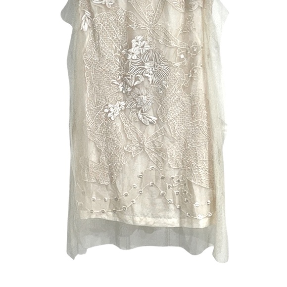 RARE Anthro Yoana Baraschi Vintage Ivory Embroidered Tulle Lace Slip Dress - 10 - Picture 4 of 15
